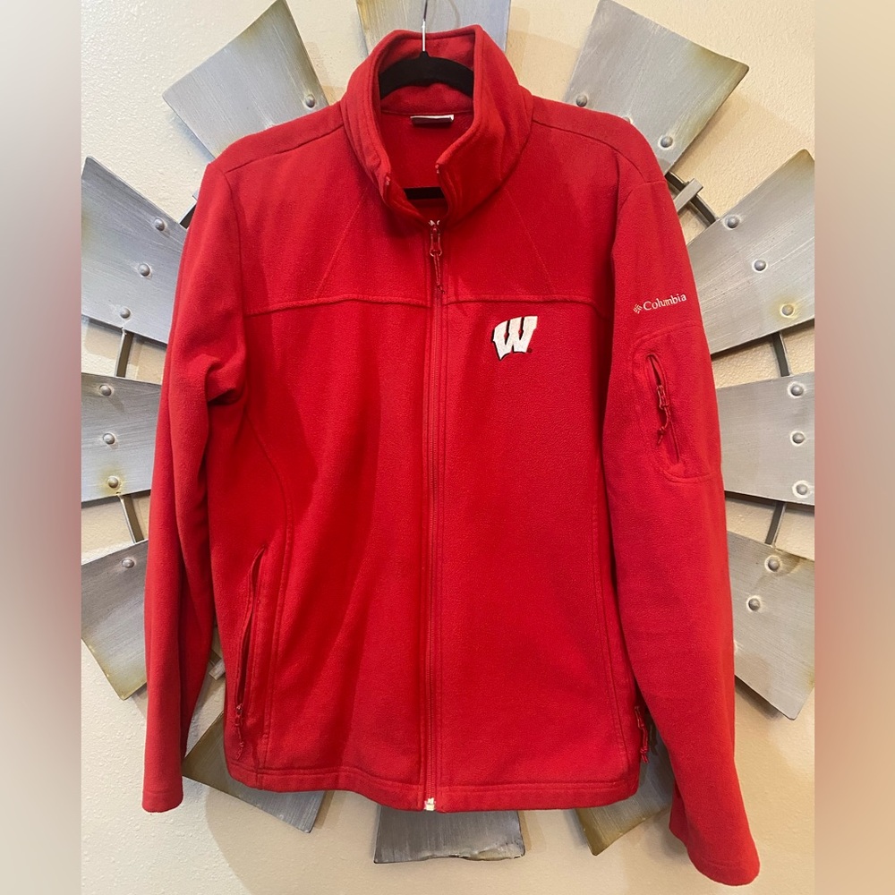 🦃 Columbia Red Wisconsin Fleece zip up XL. Unisex